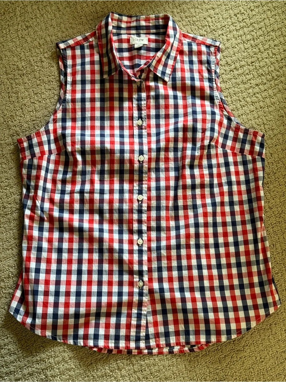 J. Crew Kids Red White and Blue Gingham Sleeveless Button-Up Top